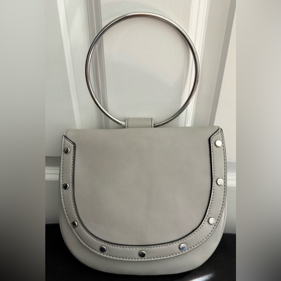 Handbags - Gray Crossbody Saddle Bag | Silver Hardware | Adjustable Strap